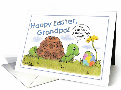 Happy Easter to Grandpa Turtle Admires Easter Egg card (380307)