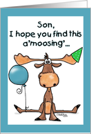 A’moosing’ Happy Birthday for Son Moose with Balloon and Party Hat card