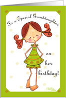 Happy Birthday Granddaughter-Red Hair & Freckles Girl with Pigtail card