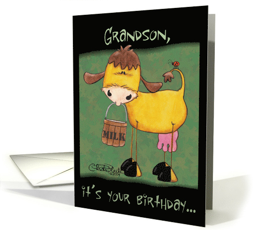 Grandson's Birthday Milk Cow card (414208)