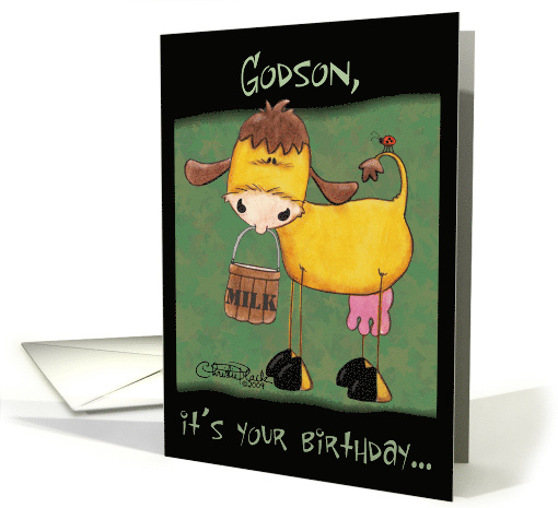 Godson's Birthday Happy Birthday Milk Cow card (414213)