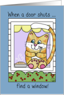 Encouragement Cat in the Window With Pie When a Door Shuts card