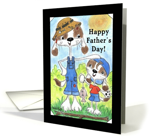 Happy Father's Day Father and Son Dogs Fishing Day card (47269)