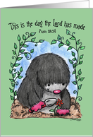 Happy Birthday Scripture for Female Mole Planting Flower card