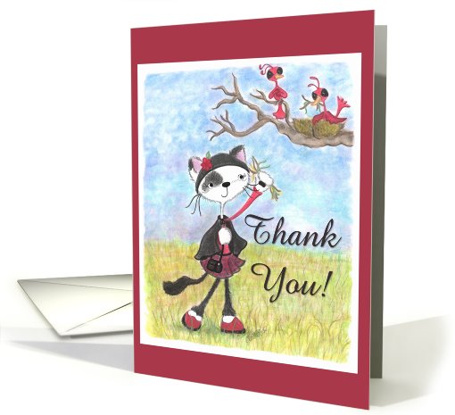 Thank You Note-Cat Helps Birds card (47483)