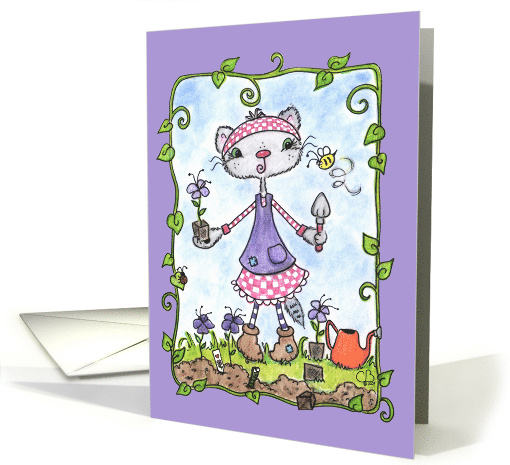 Happy Birthday Whimsical Gardening Cat card (48920)