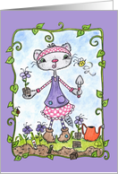 Happy Birthday Whimsical Gardening Cat card