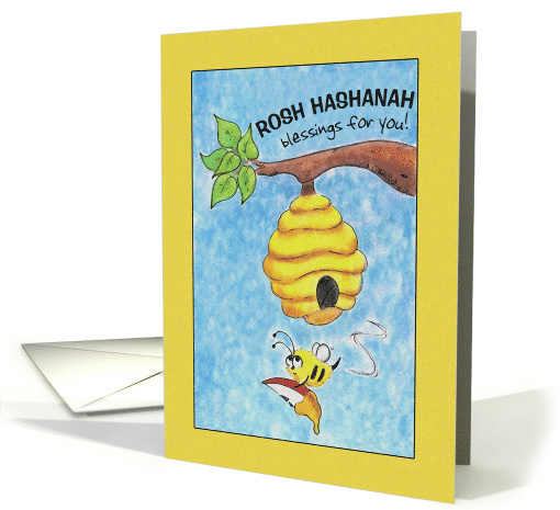 Rosh Hashanah Blessings-Flying Bee with Apple and Honey card (491575)