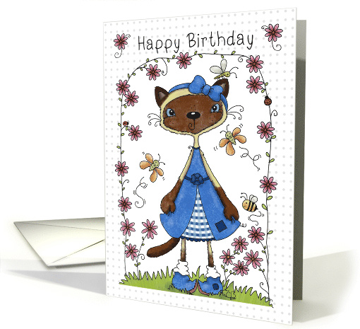 Happy Birthday for Her Pretty Siamese Cat in the Garden card (49473)