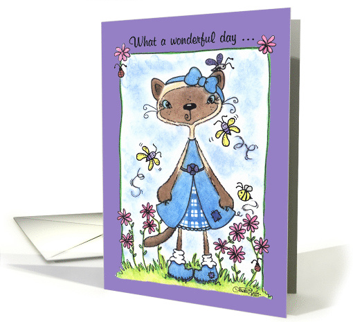 Happy Birthday Siamese Cat in the Garden card (49473)