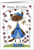 Happy Birthday for Her Pretty Siamese Cat in the Garden card