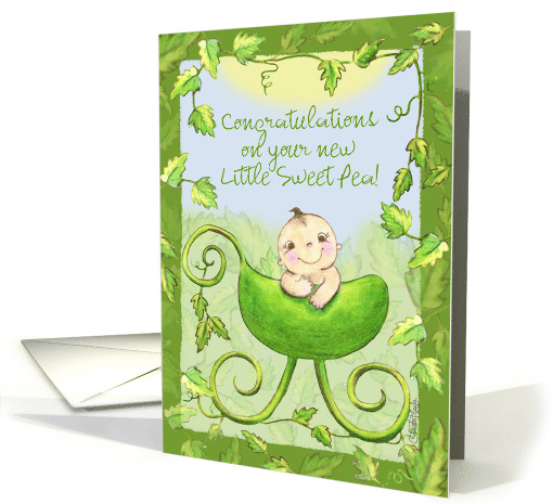 Congratulations on New Baby Pea Pod Stroller with Baby card (49926)