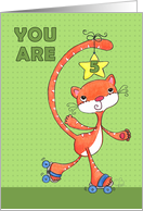 Happy 5th Birthday Roller Skating Orange Tabby Cat card