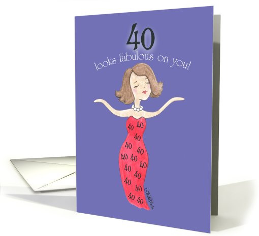 Lady in Red-40th Birthday card (50533)