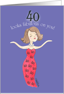 Lady in Red-40th Birthday card