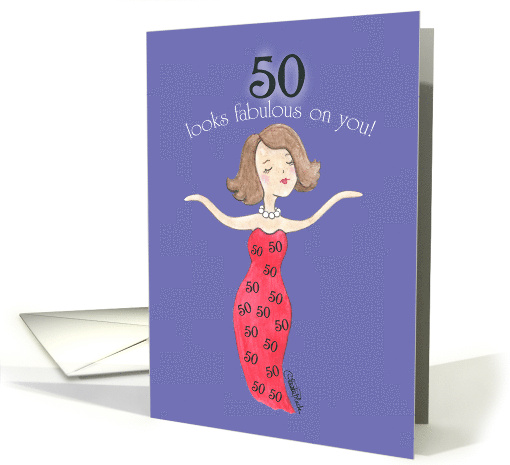 Lady in Red 50th Birthday Fifity Looks Fabulous on You card (50597)