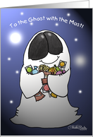 Halloween Ghost with the Most Happy Halloween Ghost with Candy card
