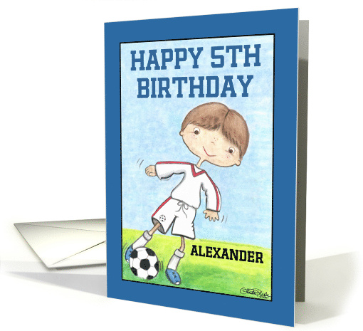 Boy's 5th Birthday-Customizable Name for Alexander-Soccer Player card