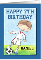 Boy’s 7th Birthday Customizable Name for Daniel Soccer Player card
