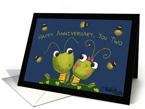 Happy Anniversary You Two Grasshopper Couple with Lightning Bugs card