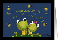 Happy Anniversary You Two Grasshopper Couple with Lightning Bugs card
