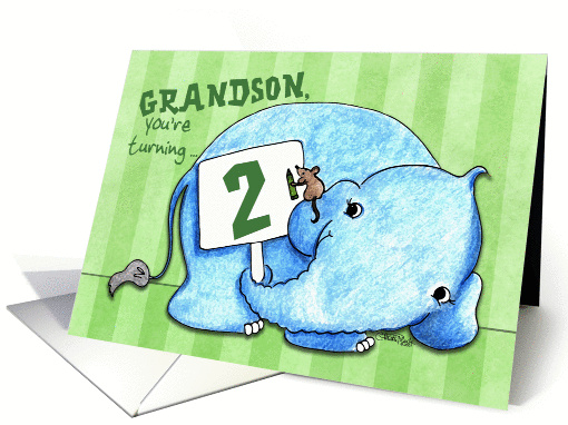 Elephant with Sign- 2nd Birthday for Grandson card (56097)