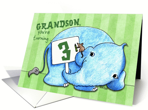 Elephant with Sign- 3rd Birthday for Grandson card (56117)