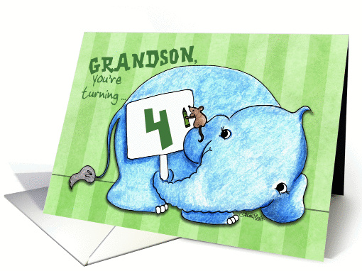 Elephant with Sign- 4th Birthday for Grandson card (56119)