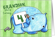 Elephant with Sign- 4th Birthday for Grandson card
