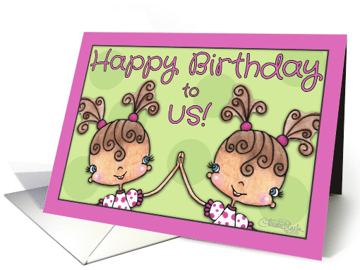 Happy Birthday For Twin Sister High Five Girls with Pigtails card
