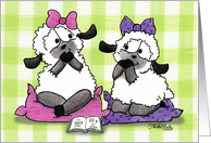 Birthday Wishes Little Girl Lambs Share a Giggle Happy Birthday card