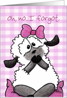 I’m Sorry I Forgot Girl Lamb on Pink Gingham card