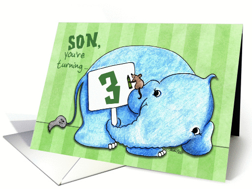 Elephant with Sign- 3rd Birthday for Son card (56211)