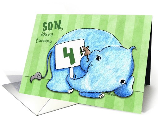 Elephant with Sign- 4th Birthday for Son card (56213)