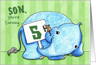 Elephant with Sign- 5th Birthday for Son card