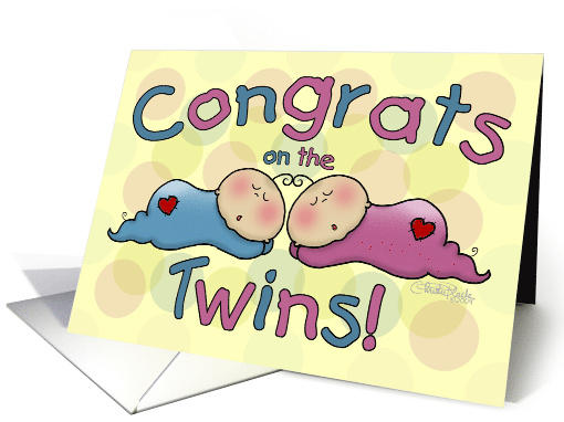 Congratulations on Twin Baby Girl and Boy Sleeping Babies card