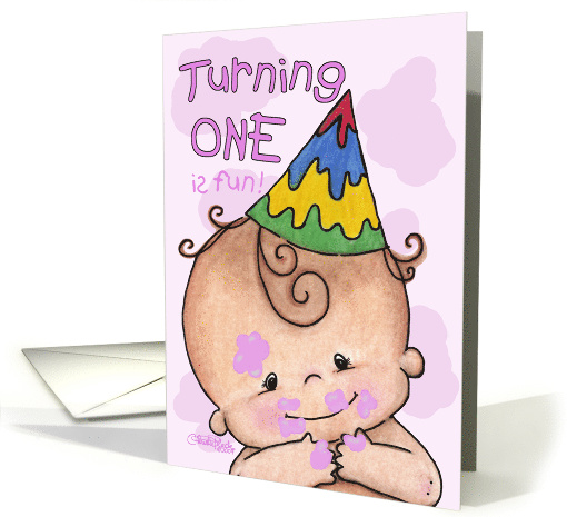 First Birthday Invitation for Girl Baby with Icing on Face card