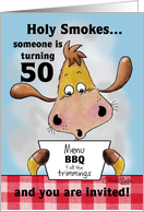 50th Birthday Invitation BBQ Cookout Holy Smokes Funny Cow card