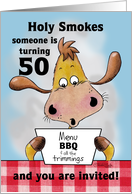 50th Birthday Invitation BBQ Cookout Holy Smokes Funny Cow card