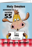 55th Birthday Invitation BBQ Cookout Holy Smokes Funny Cow card