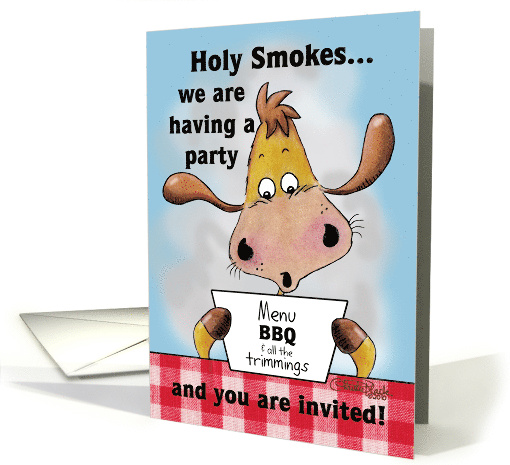 Party Invitation Having a BBQ Holy Smokes Funny Cow card (563792)