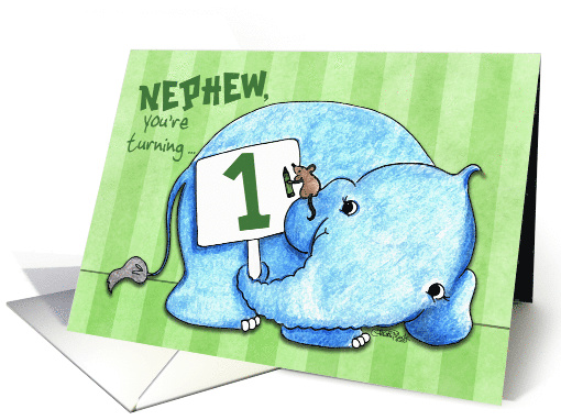 Elephant with Sign 1st Birthday for Nephew card (57539)