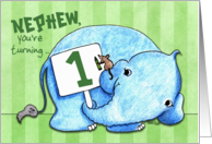 Elephant with Sign 1st Birthday for Nephew card