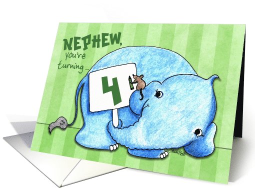 Elephant with Sign- 4th Birthday for Nephew card (57599)