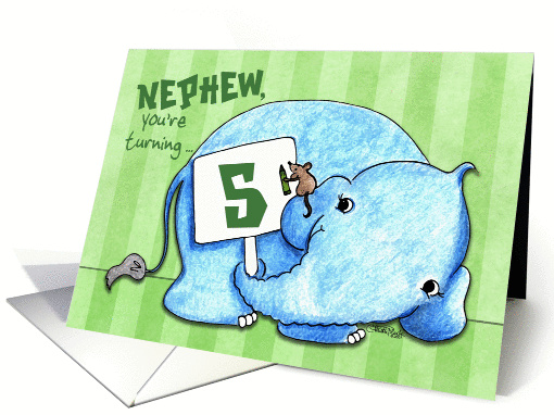 Elephant with Sign- 5th Birthday for Nephew card (57603)