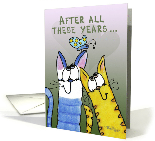 Happy Anniversary for Husband Two Loving Cats and Butterfly card