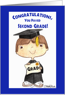 Congratulations on Graduating 2nd Grade- Little Boy in Cap and Gown card