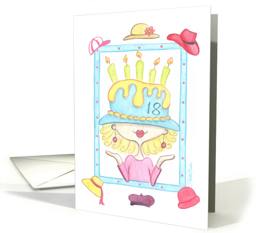 Lady in Birthday Hat-18th Birthday card (58330)