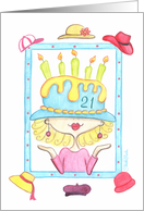 Lady in Birthday Hat-21st Birthday card