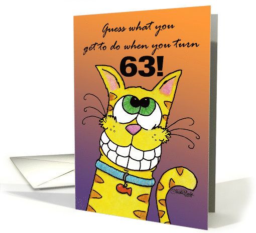 Happy 63rd Birthday Grinning Yellow Tabby Cat card (588994)